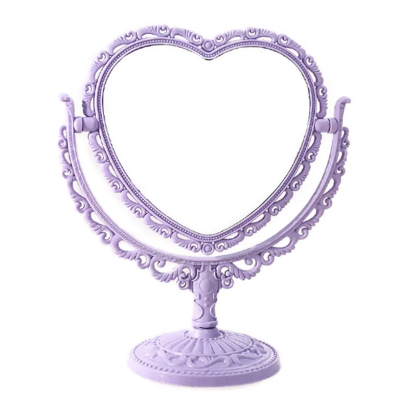 Heart Shaped Makeup Mirror Vintage European Style Acrylic Single Side Makeup Mirror 360 Degree Swivel Desktop Makeup Tools