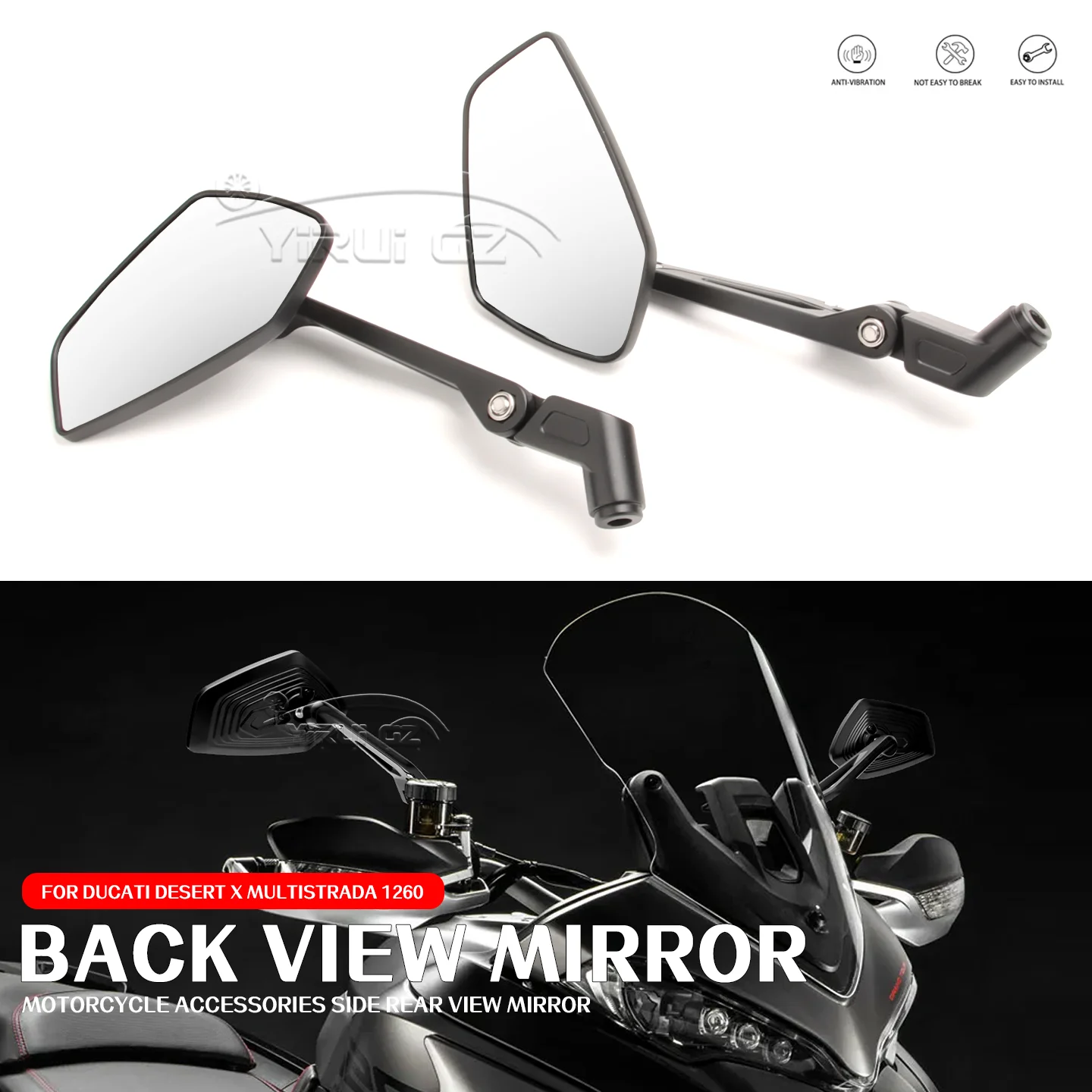 

Motorcycle Rearview Mirror Aluminum Adjustable Side Rear View Mirrors For DUCATI Desert X Desert X 2023- Multistrada 1260 2019-
