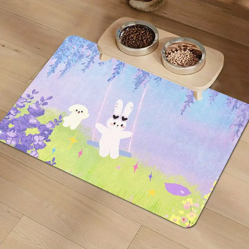 Vikama Cute Pet Cat And Dog Almohadillas de comida para gatos y perros antideslizantes, antisalpicaduras y antisaliva de secado rápido que son fáciles de limpiar