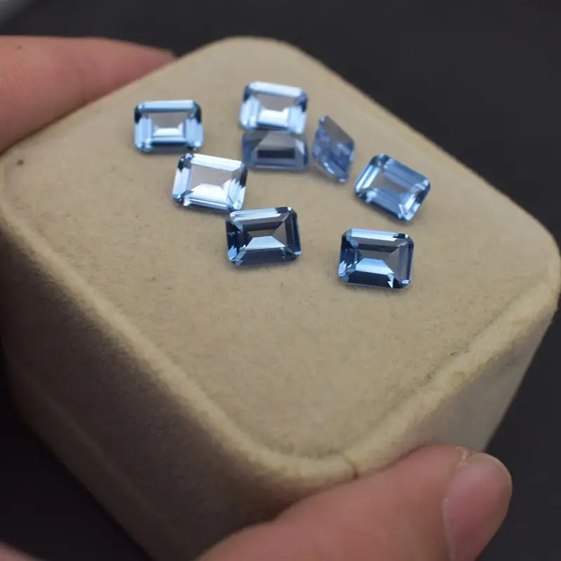 Synthetic Spinel 108# Sea Blue Loose Gemstone Rectangular Octagon Light Aquamarine Emerald Cut Multiple Sizes For Jewelry Making