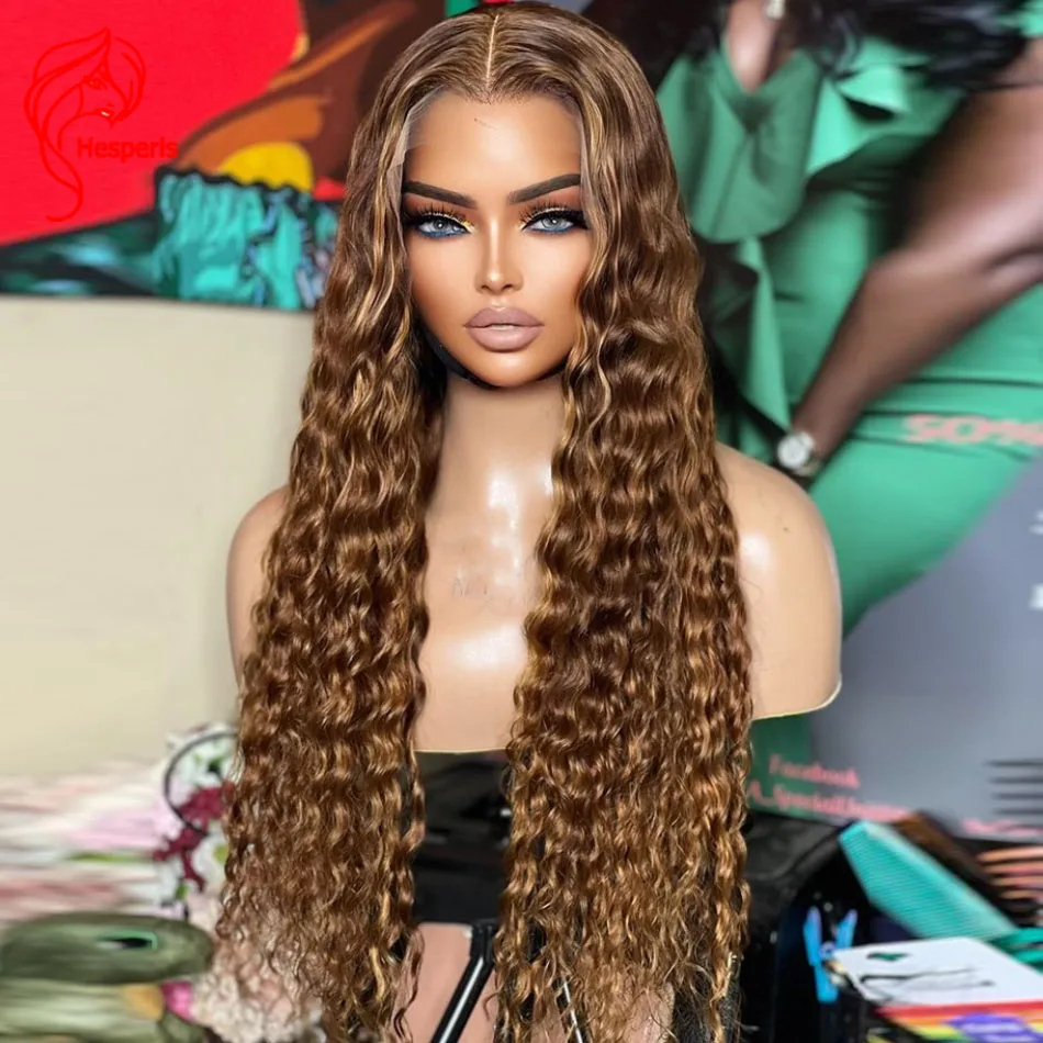 Hesperis Blonde Highlight Human Hair Wigs Water Wave 13x6 Lace Front Wig Pre Plucked Deep Curly Silk Base Lace Closure Wigs