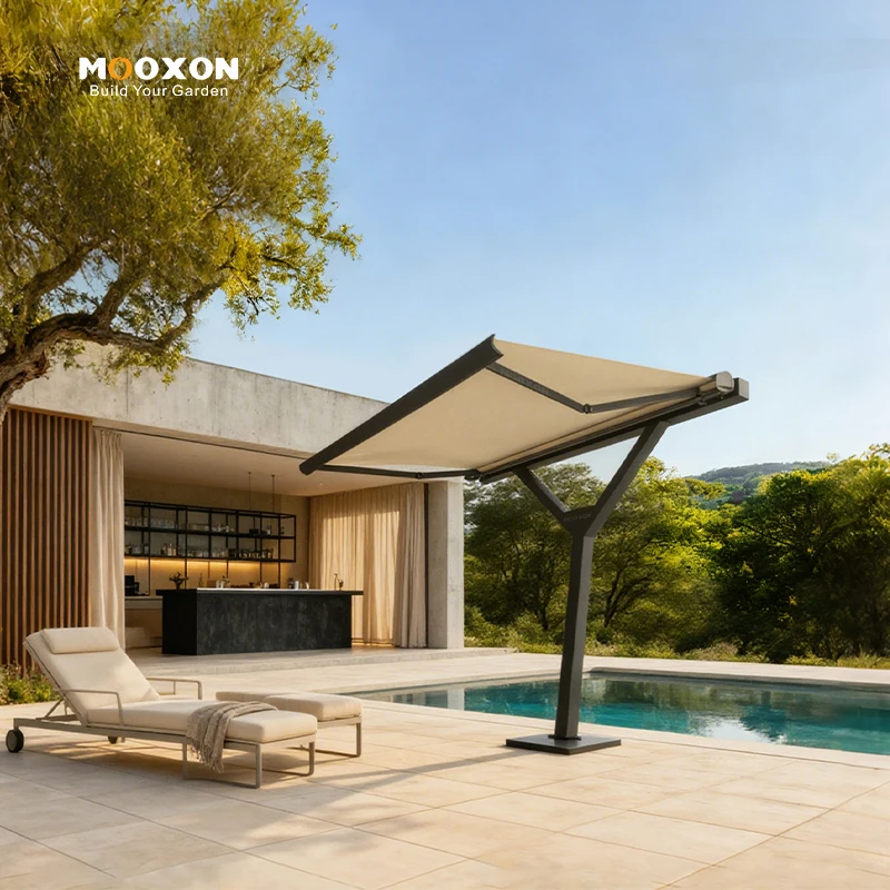 Retractable Awning Outdoor Carbon Steel Motorized Waterproof Roof Pavilion Shade for Poolside Lounge and Terrace