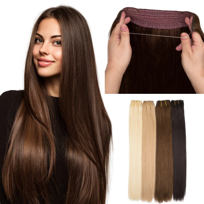 human-hair-fish-line-hair-weft-12inch-one-piece-clip-in-color-p18-613-p27-613-p4-613-wholesale-dropship-hair-extensions