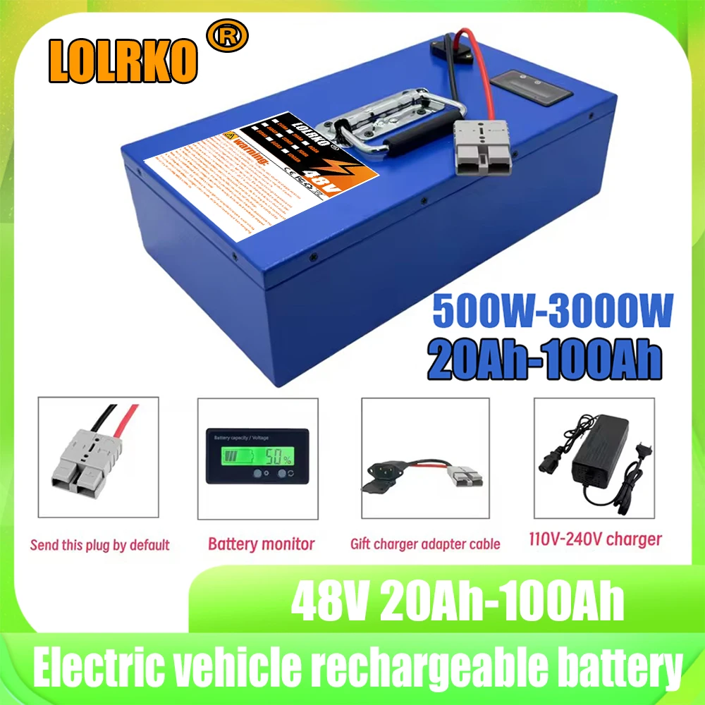 

New 48V 18650 Li-ion Battery 20AH-100AH for 500W-3000W Scooter, Built-in 40AH BMS & Charger, 24H Ship, Air Freight