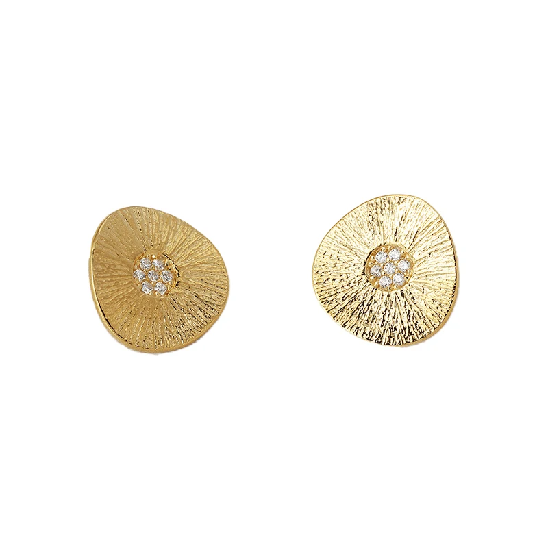 925 silver gold lotus leaf separator curved brushed wood grain flower earrings electroplated gold-plated Korean INS style female