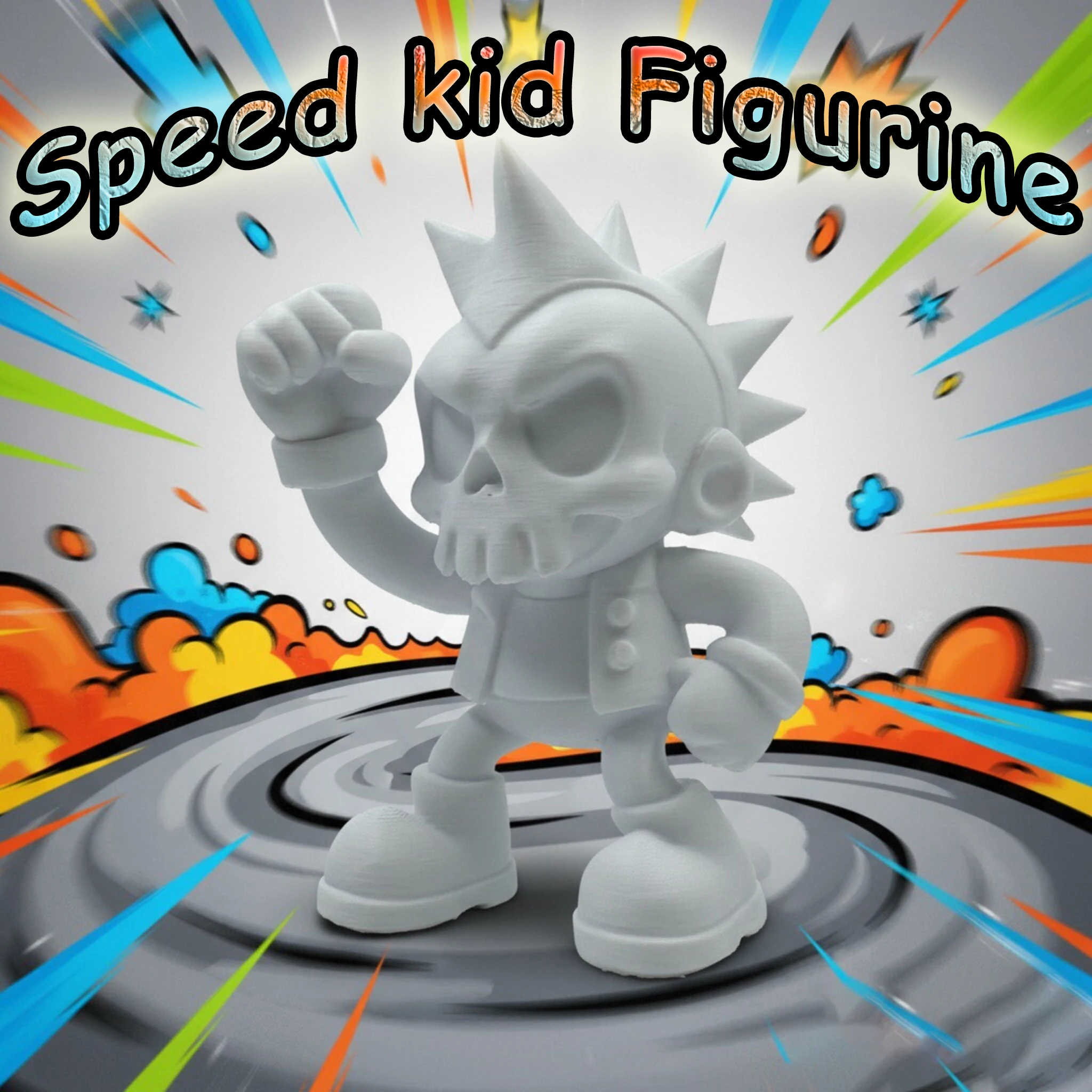 1 Stück Skull Speed Demon Skulptur, Victory Pose mit erhöhter Faust und sportlicher Jacke. Anime-inspiriertes Skelett-Design mit Handgeschnitzt