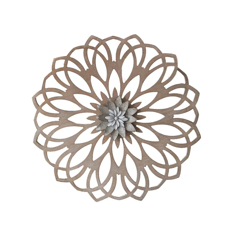 

American retro wall hanging wall decoration old wrought iron hollow carved wall decoration wooden bed and breakfast living room
