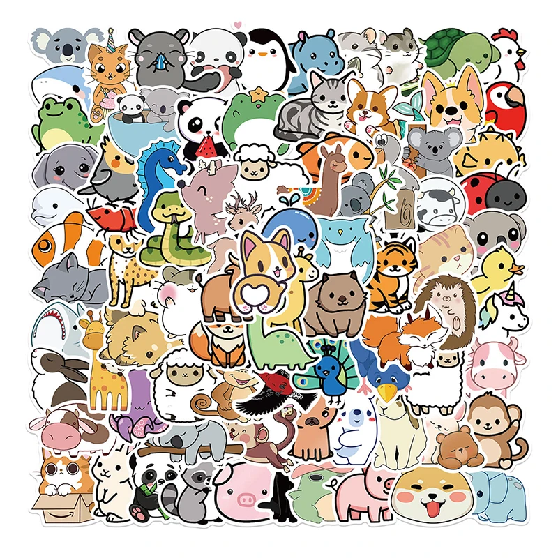 100PCS Mix Cute Anime Animal Stickers Car Motorcycle Travel Luggage Phone Laptop