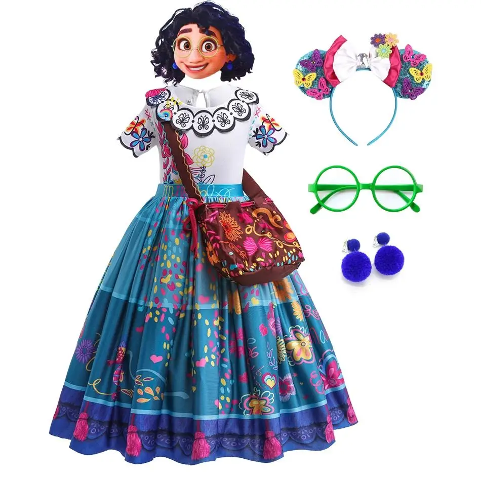 Disfraz de Encanto Vestido, Princesa de Mirabel Encanto Niña, Disfraz Mirabel Vestido con Bolso Hombro, Gafas, Banda el pelo y Aretes para Niños 2 a Disfraz de Encanto Vestido, Princesa de Mirabel Encanto Niña, Disfraz Mirabel Vestido con Bolso Hombro, Gafas, Banda el pelo y Aretes para Niños 2 a