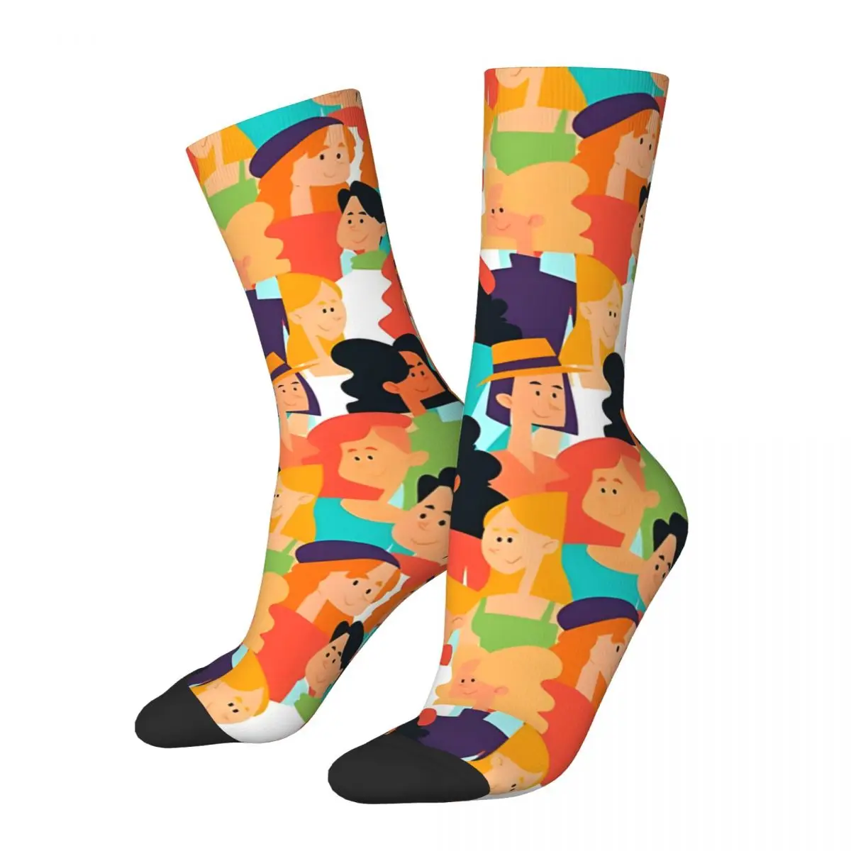 Seamless Women's Faces Crowd Men's Socks Vintage Harajuku Street Style Novelty Casual Crew Sock