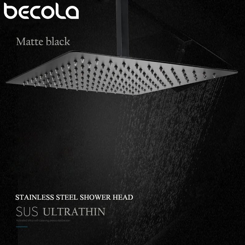 Becola Black Square Rain Stainless Steel Shower Head Ultrathin 2 Mm 16inch Choice Bathroom Wall & Ceiling Mounted