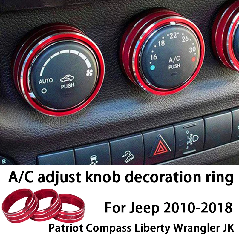 Perillas de ajuste A/C para salpicadero de coche, anillo decorativo, cubierta de Metal para Jeep 2010-2018 Patriot Compass Liberty Wrangler JK, embellecedor Interior