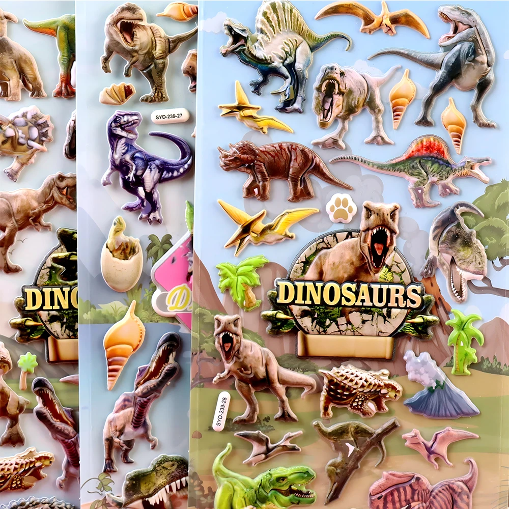 4 Uds. De pegatinas de dibujos animados hinchadas 3D de animales de dinosaurio geniales, bricolaje, cuenta de mano, pegatina decorativa de burbujas para guitarra, suministros divertidos para juegos de fiesta