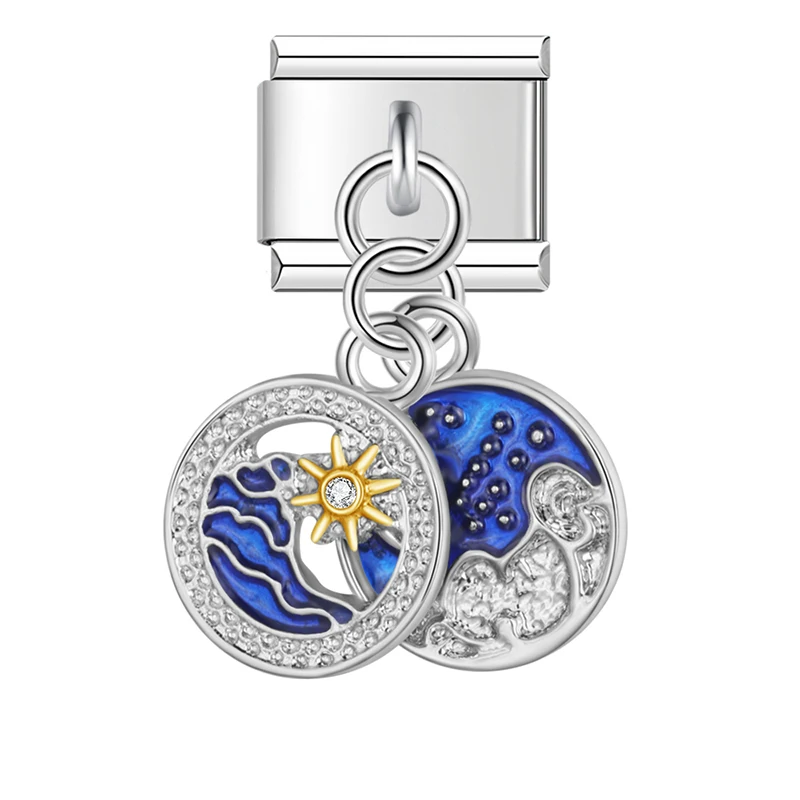 Hapiship 2025 New Moon Flower Heart Butterfly Italian Charm Fit 9mm Bracelet Stainless Steel Drop Shipping Women Jewelry DJ1412