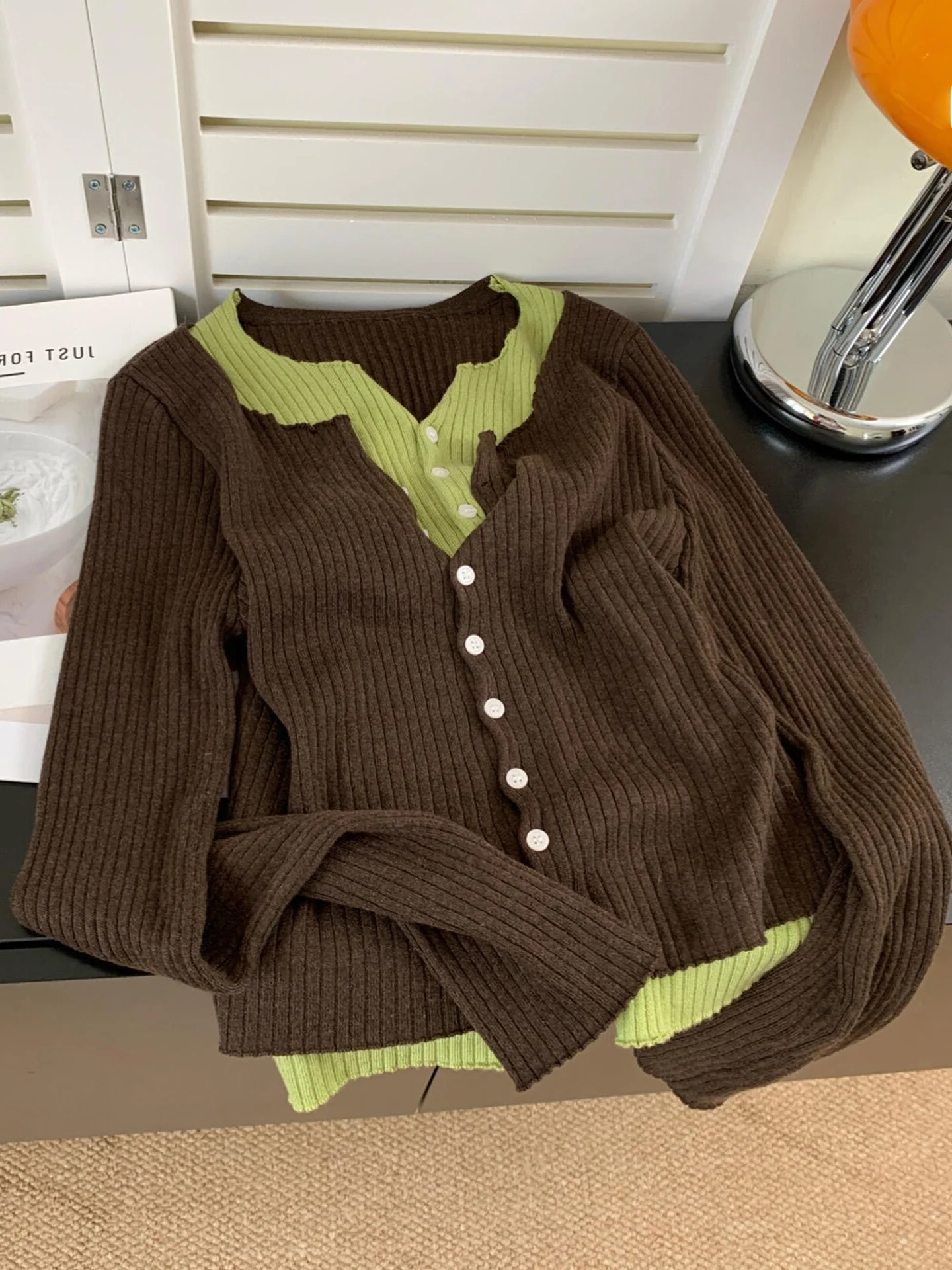 

Корейский вязаный свитер Sle Long Sve, цветной топ для похудения, модный универсальный кардиган-камер, красивый женский Fa...