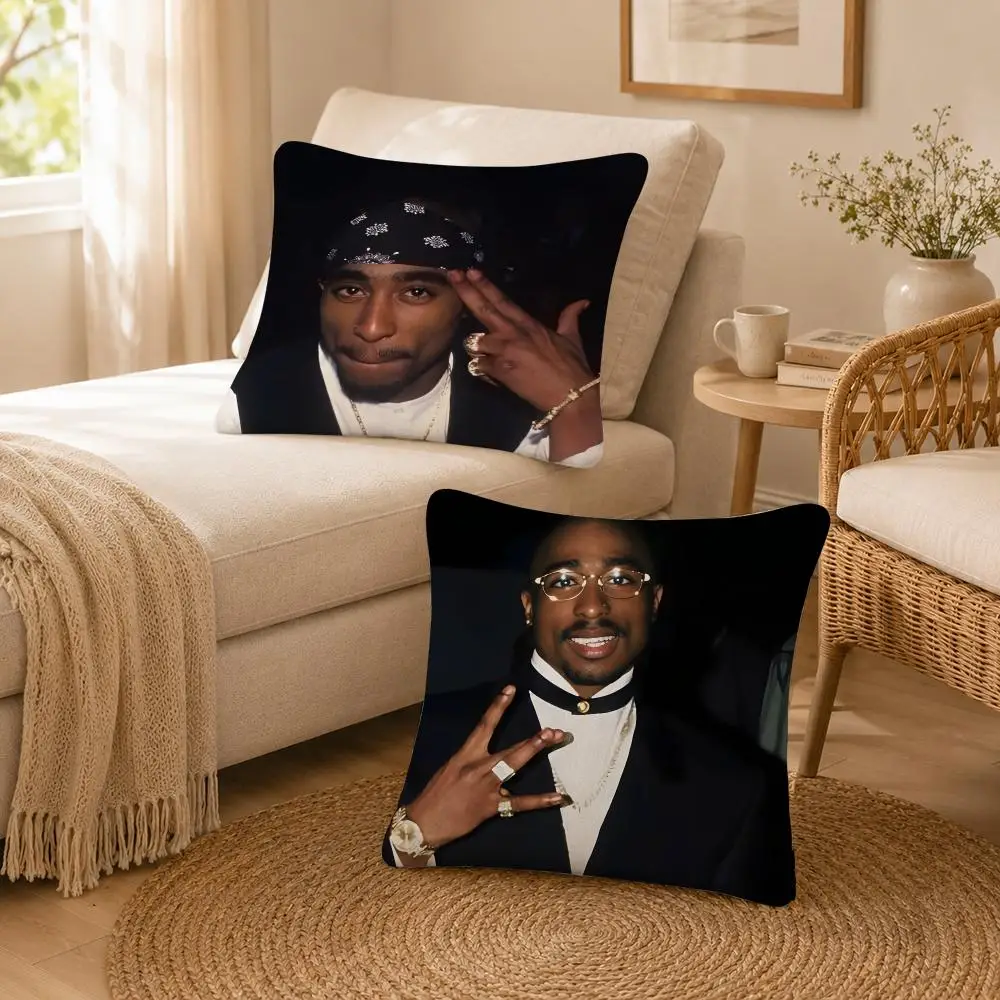 Rapper West Coast 2Pac Cushion Cover Soft Throw Pillow Cover Washable Plush Cushion Case for Sofa Bed Living Room
