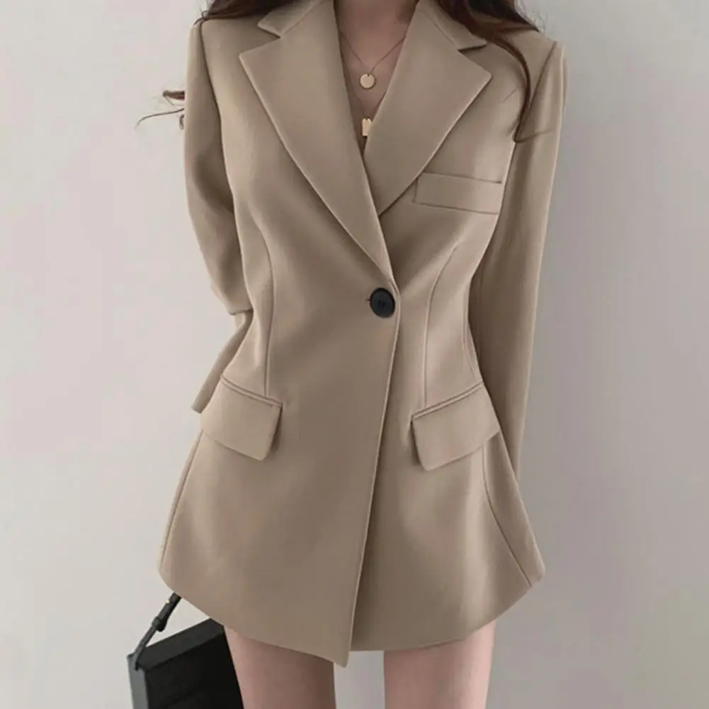 Veste Imbibée Confortable pour Femme, Manteau Élégant avec Revers, Fermeture à Bouton Unique, Poches à Rabat, Vêtements d'Extérieur de Travail pour le Printemps