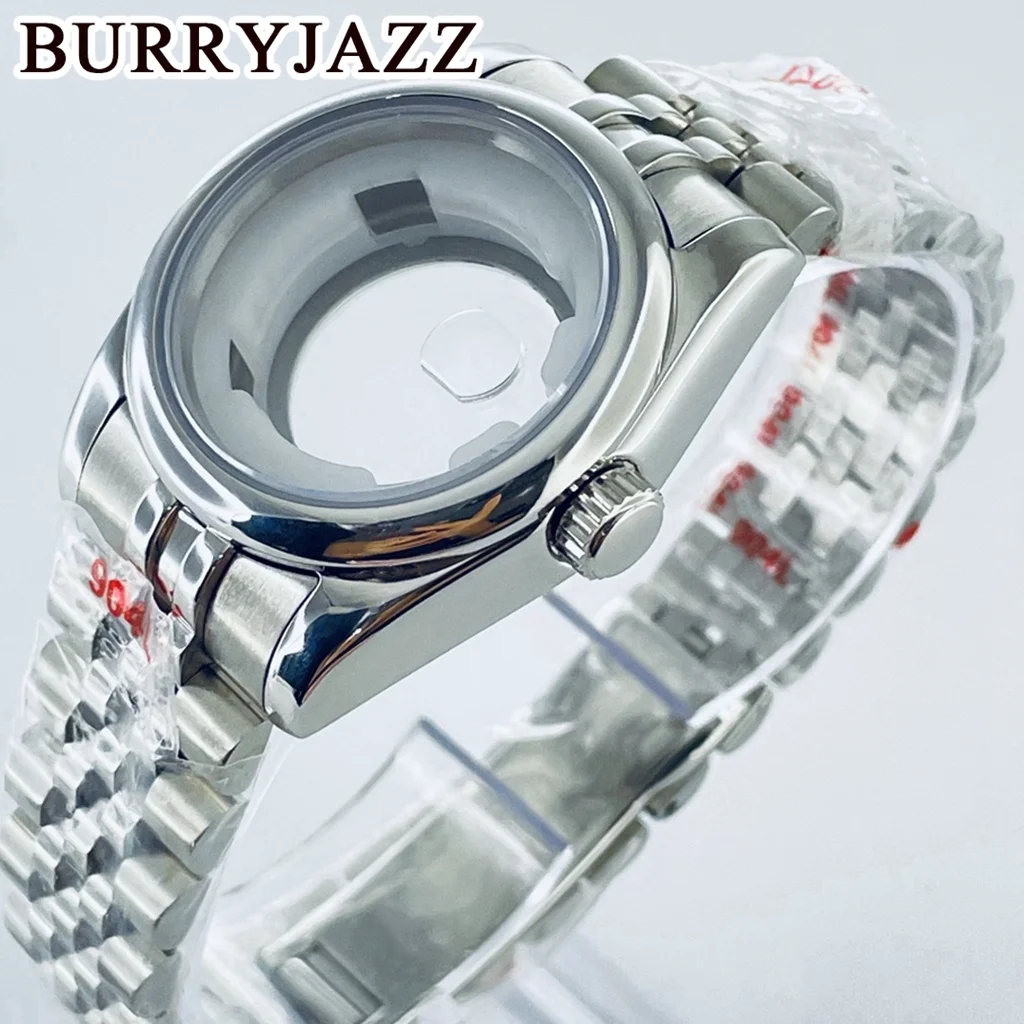 BURRYJAZZ 31mm NH05 NH06 Watch Case Silver Stainless Steel Case With Sapphire Crysta Waterproof