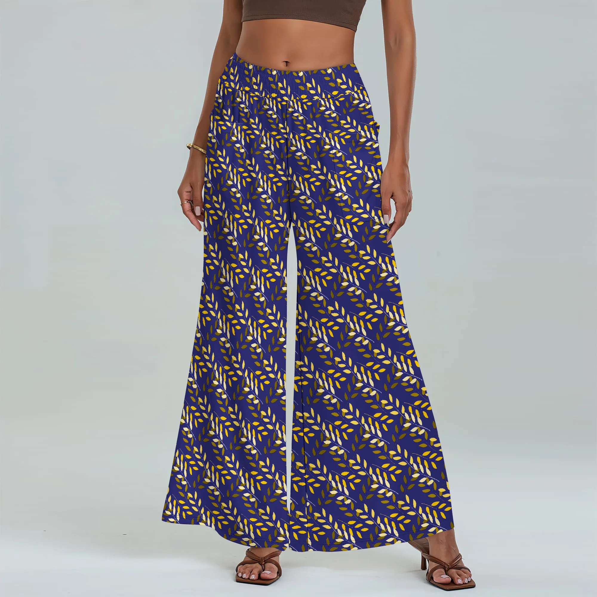 

Women's Wide Leg Pants with Pockets Leaf Pattern for All Seasons Casual Comfort Garden Wedding Outdoor Party