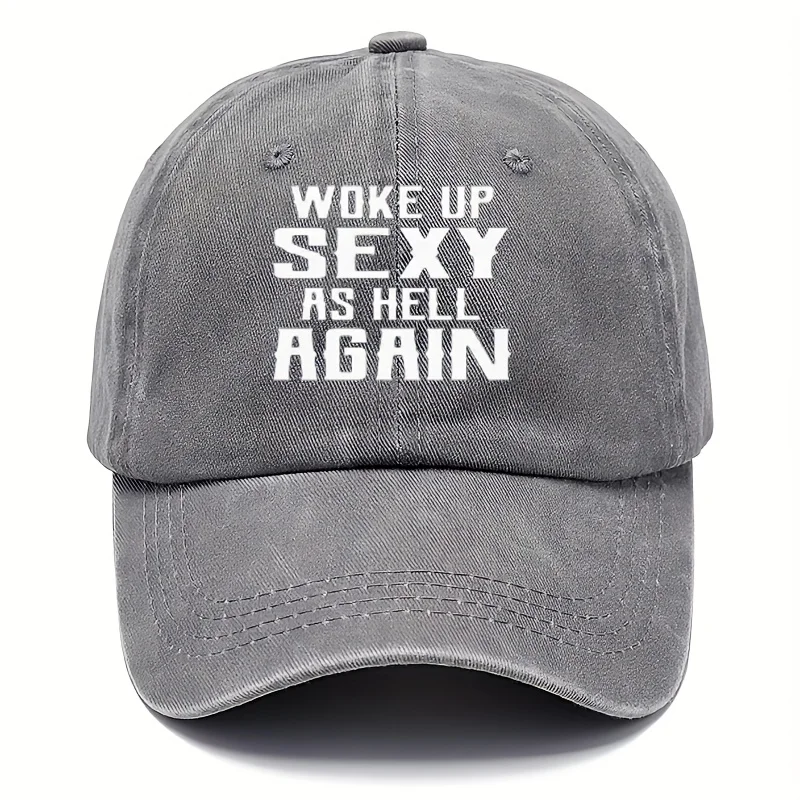 Cool Hippie Curved Brim Baseball Cap, Woke Up Sexy As Hell Print Distressed Cotton Trucker Hat, Snapback Hat