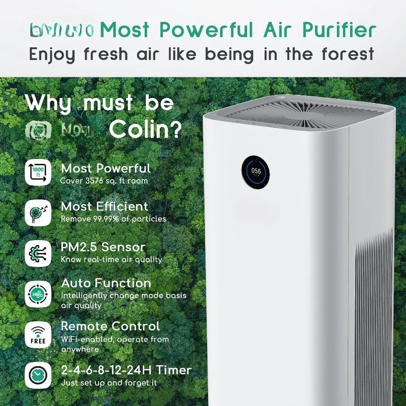 Smart Air Purifiers for Home Large Room Auto Air Filter WiFi Alexa Remote Control, Quiet Air Cleaner with PM2.5 Monitor