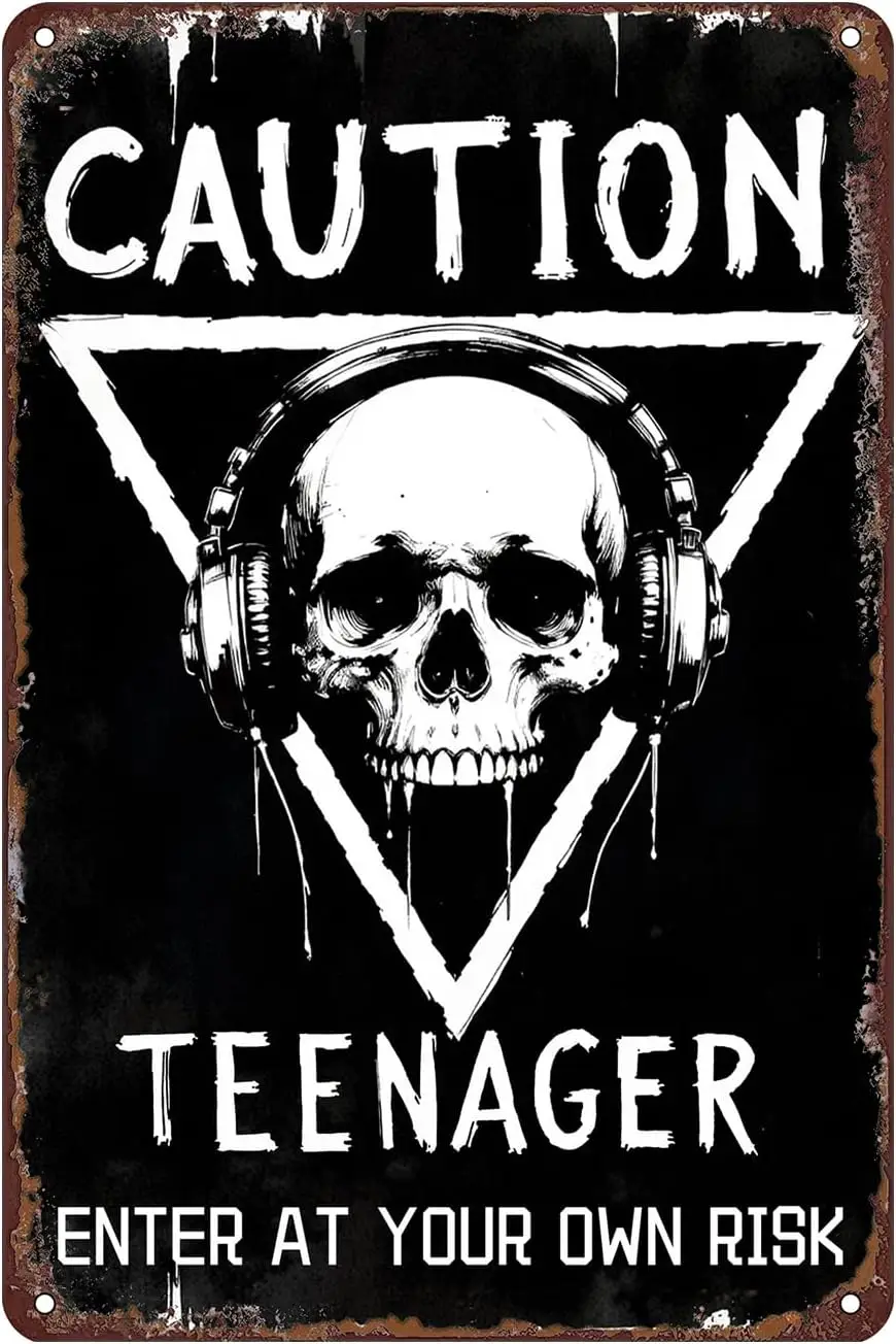 Teenager Room Tin Sign Wall Decor -   Tin Metal Gothic Wall Art for Bedroom, Game Room, Dorm, Music Lovers Gift for Teen Boys--T