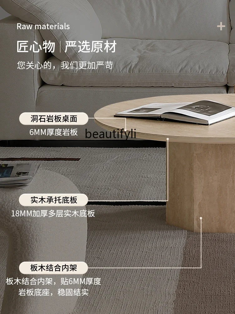 طاولة قهوة على طراز Qiji طاولة قهوة رخامية مستديرة مصممة على شكل كهف فرنسي لوحة حجرية أثاث طاولة قهوة مستديرة #5