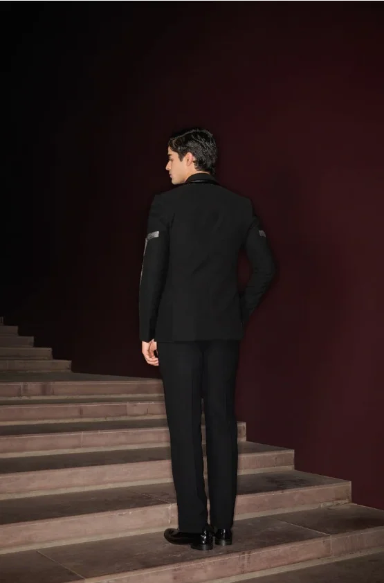 Black Men Suit Set 2 Pcs Blazer+Pants Trousers Designer Cotton Customized Formal Office Jacket Wedding Tuxedos Prom Coat