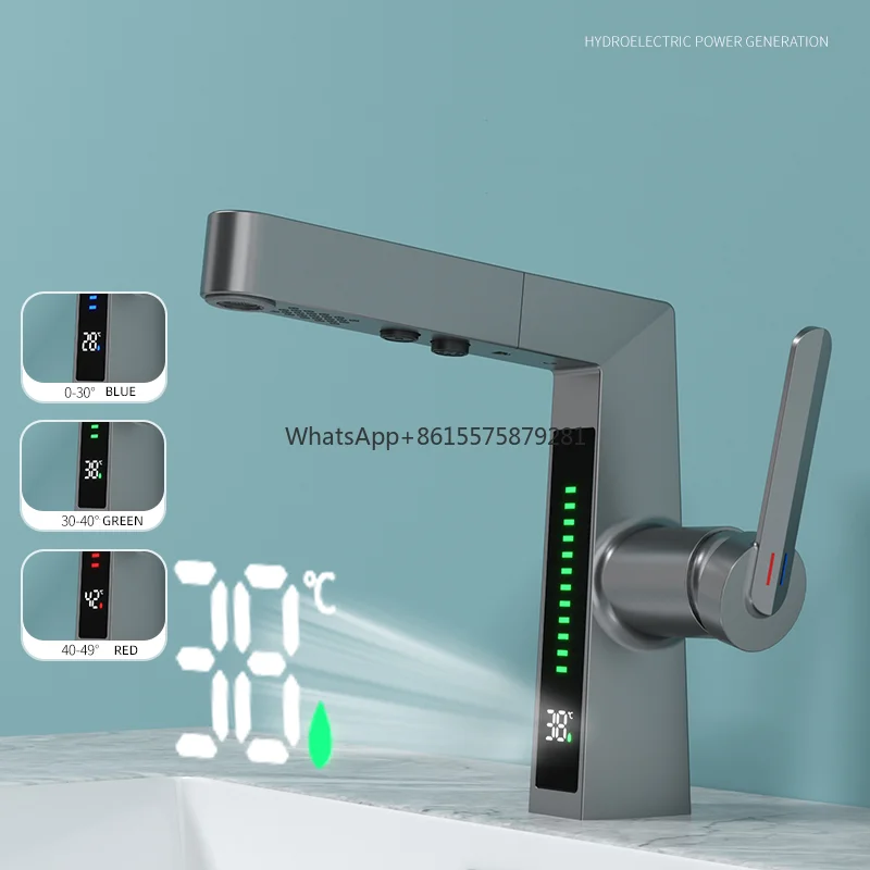 

New Hydroelectric Power Generation Smart Intelligent Digital Display Water Mixer Tap Pull Out Multi-functional Bathroom Basin