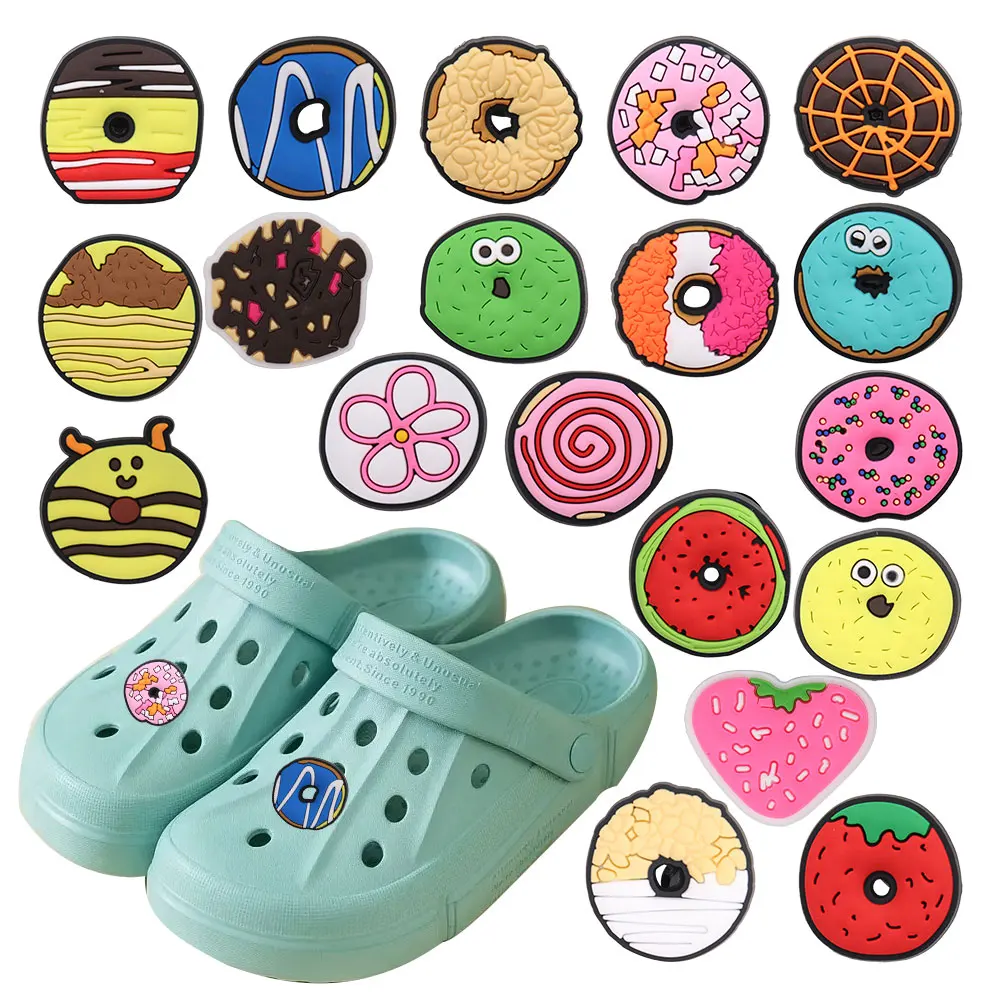 New Arrival 1pcs Shoe Charms Cute Strawberry Donuts Snacks Accessories PVC Kids Shoes Buckles Fit Wristbands Birthday Present