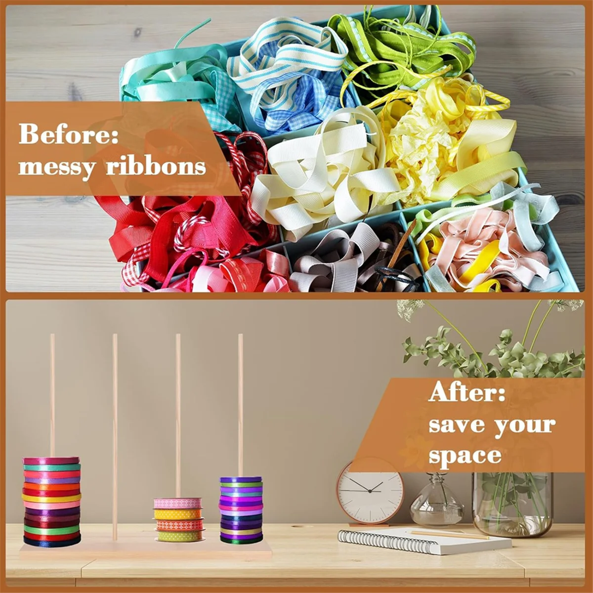 A83Z 3Pcs Holz Band Rack Organizer für Washi Band Nähgarn Handwerk Garn Verpackung Band Multi-Tier Lagerung stehen