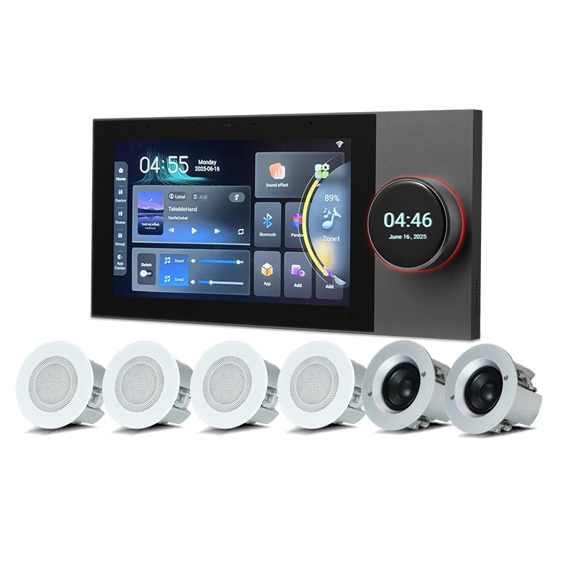 Smart Home Background Music System 8*25W Super Ceiling Speaker Intelligent 7-Inch Tuya Screen Control Panel Wall Amplifier