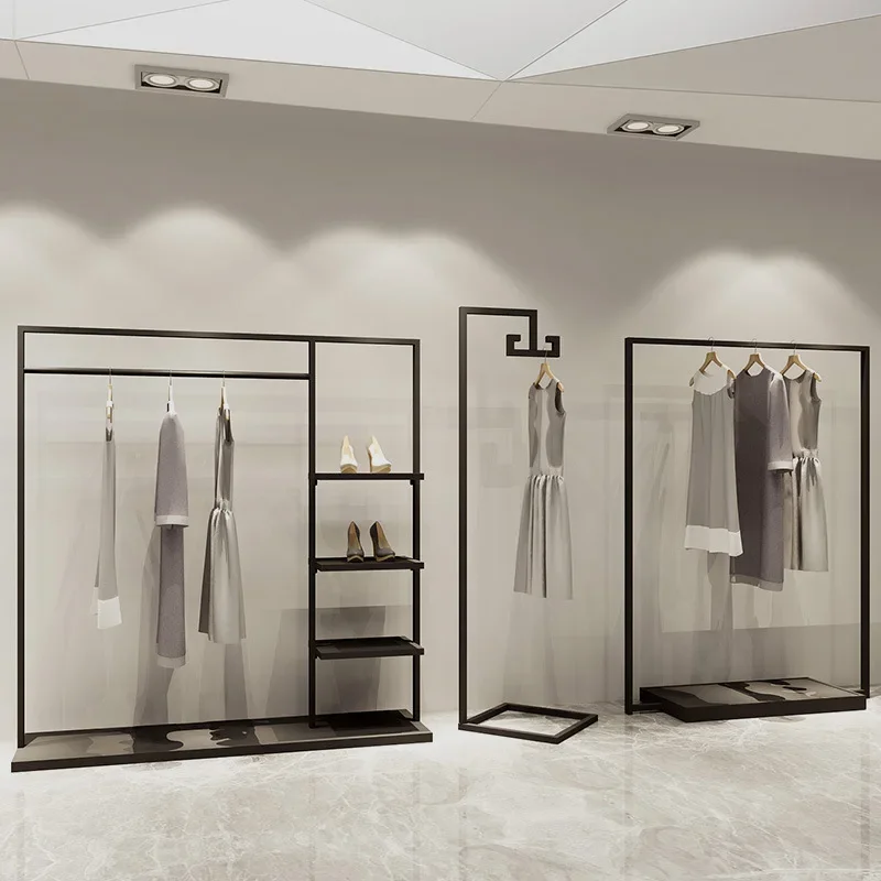 Wrought iron floor-standing clothing rack, multi-layer display rack, clothing store hanging rack, modern minimalist