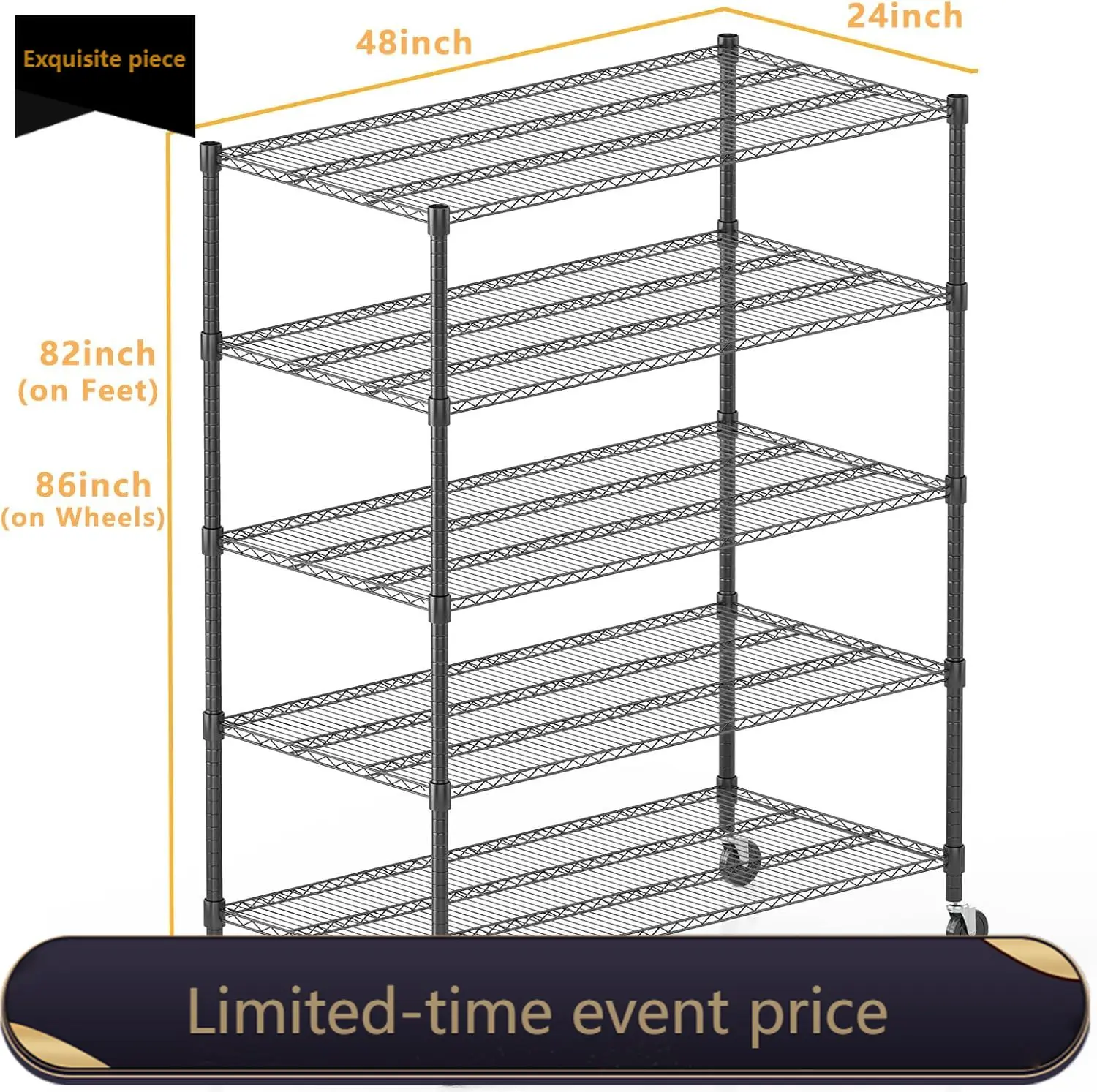 

Himimi 5 Tier Wire Shelving with Wheels Heavy Duty Height Adjustable Metal Shelves for Storage, Commercial Grade Steel Utility W