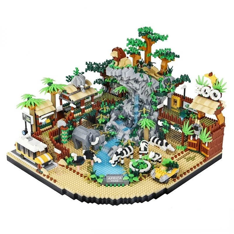 Blocos de construção do jardim zoológico, parque do deserto, elefante, leão, zebra, animais, brinquedos para meninos, presente para adultos, diy,