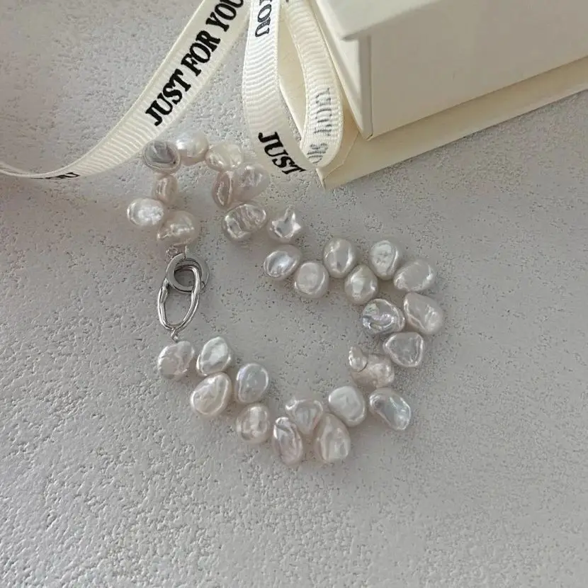 

925 Silver With Baroque Natural Freshwater Pearl Bracelet And Necklace Fashion Jewelry for Women жемчуг ожерелье