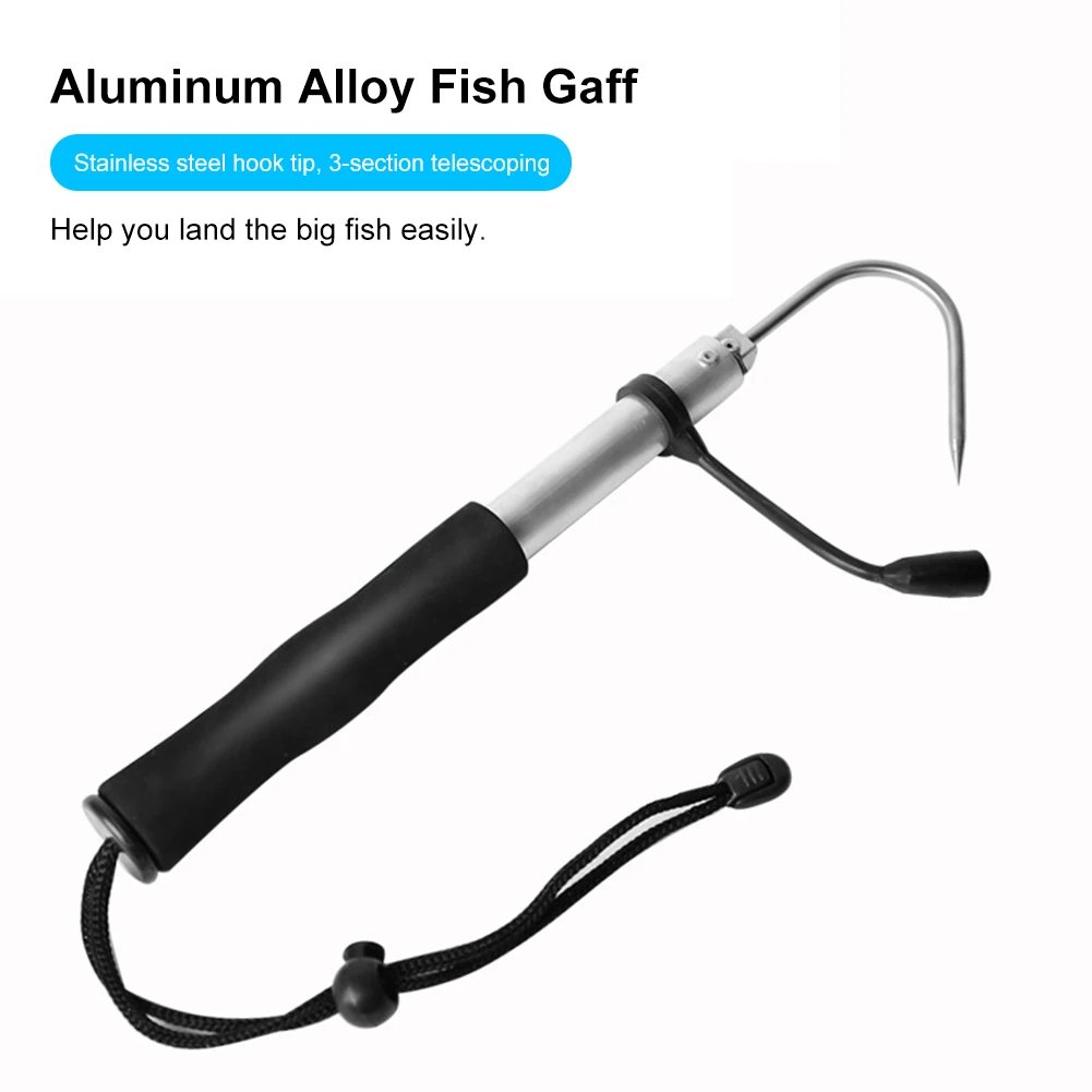 

60cm/90cm/120cm Telescopic Fish Gaff Stainless Steel Hook Ice Sea Fishing Spear Hook Aluminum Alloy Rod for Saltwater Ice Boat