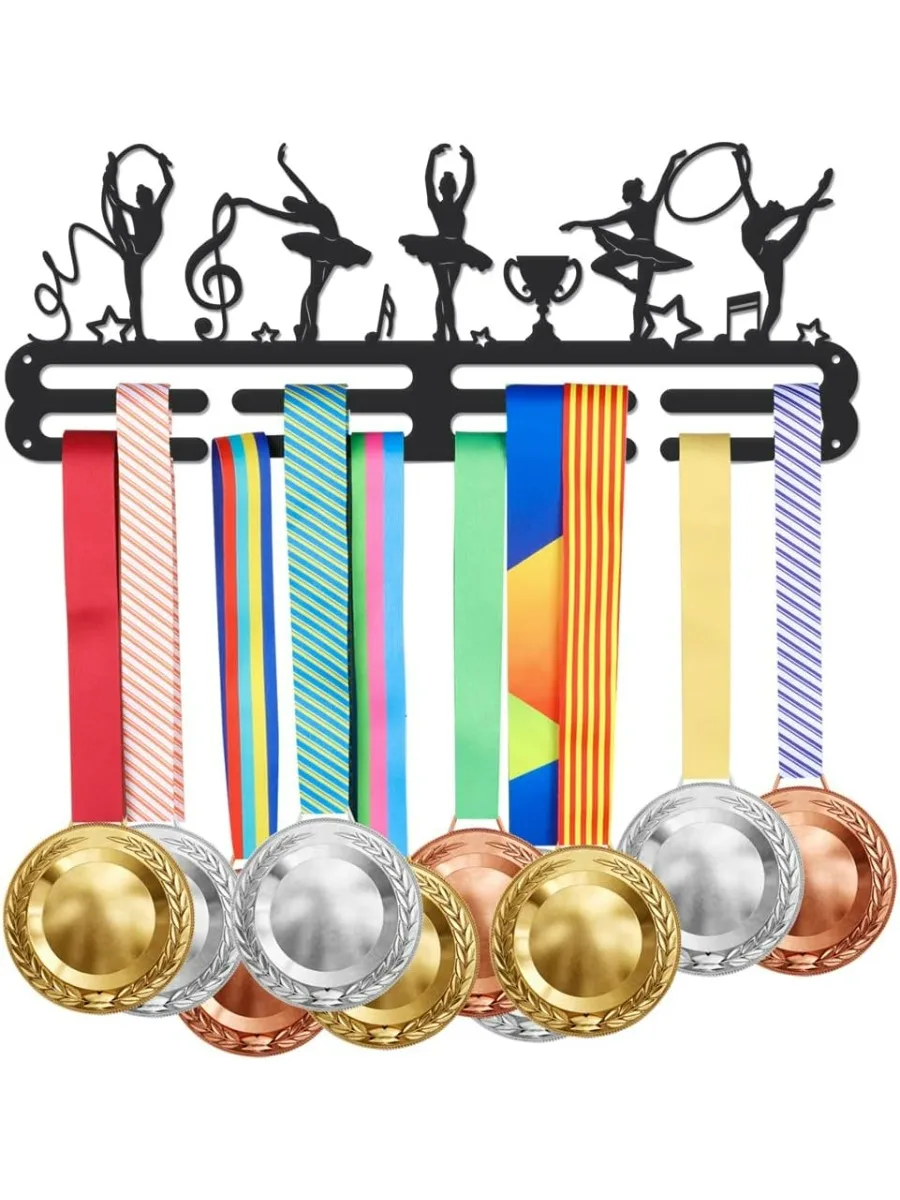 Gymnastics Medal Hanger Display Dance Sports Medals Display Rack for 40+ Medals Wall Mount Ribbon Display Holder Rack Iron Hooks