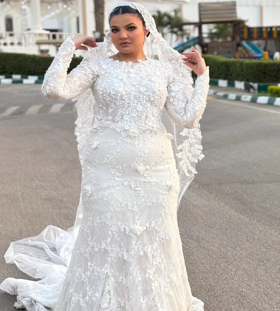 Vestido de novia de sirena árabe de lujo con tren extraíble elegante 2 en 1 vestido de novia de encaje de talla grande novia musulmana de Dubái personalizado