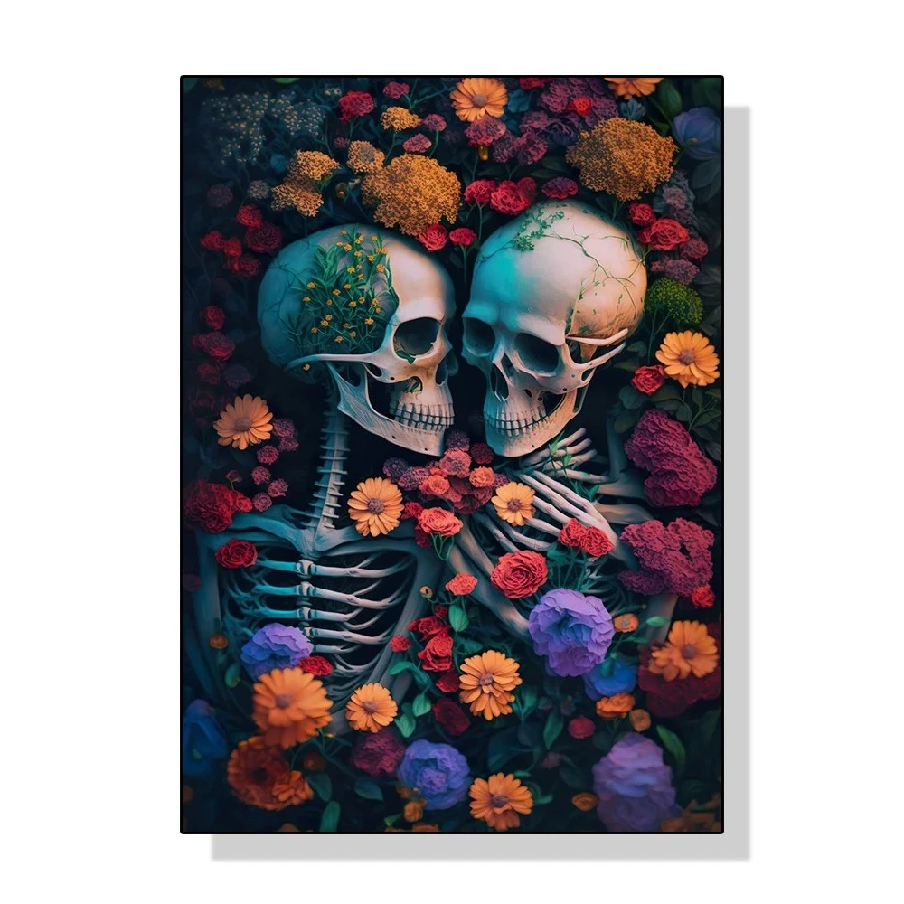 2026 Abstract Floral Skeletons Skulls Lover Poster And Prints Canvas Painting Vintage Flowers Wall Art For Living Room Home Dec