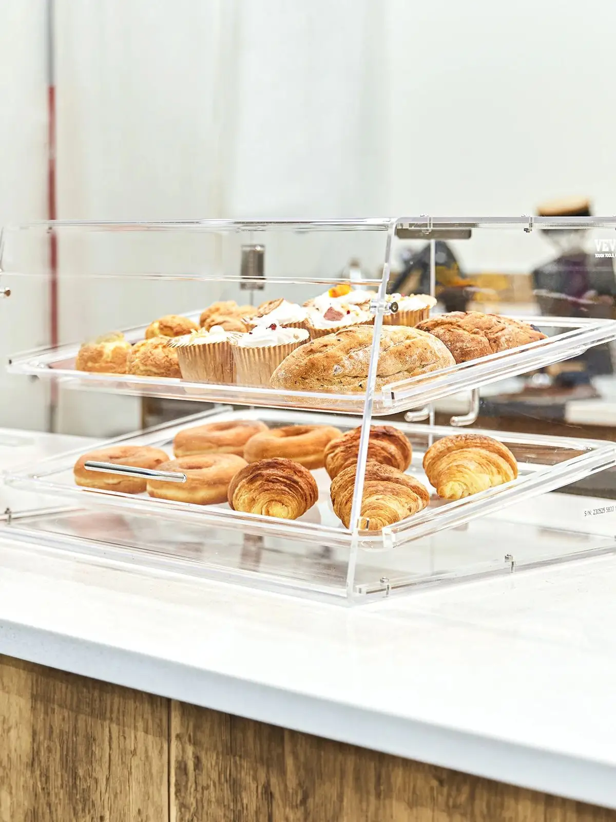 SucceBuy 2/3-Tier Commerciële Acryl Gebak Bakkerij Vitrine met Achterdeur Toegang & Verwijderbare Planken voor Donut Bagels Cake - afbeelding 2