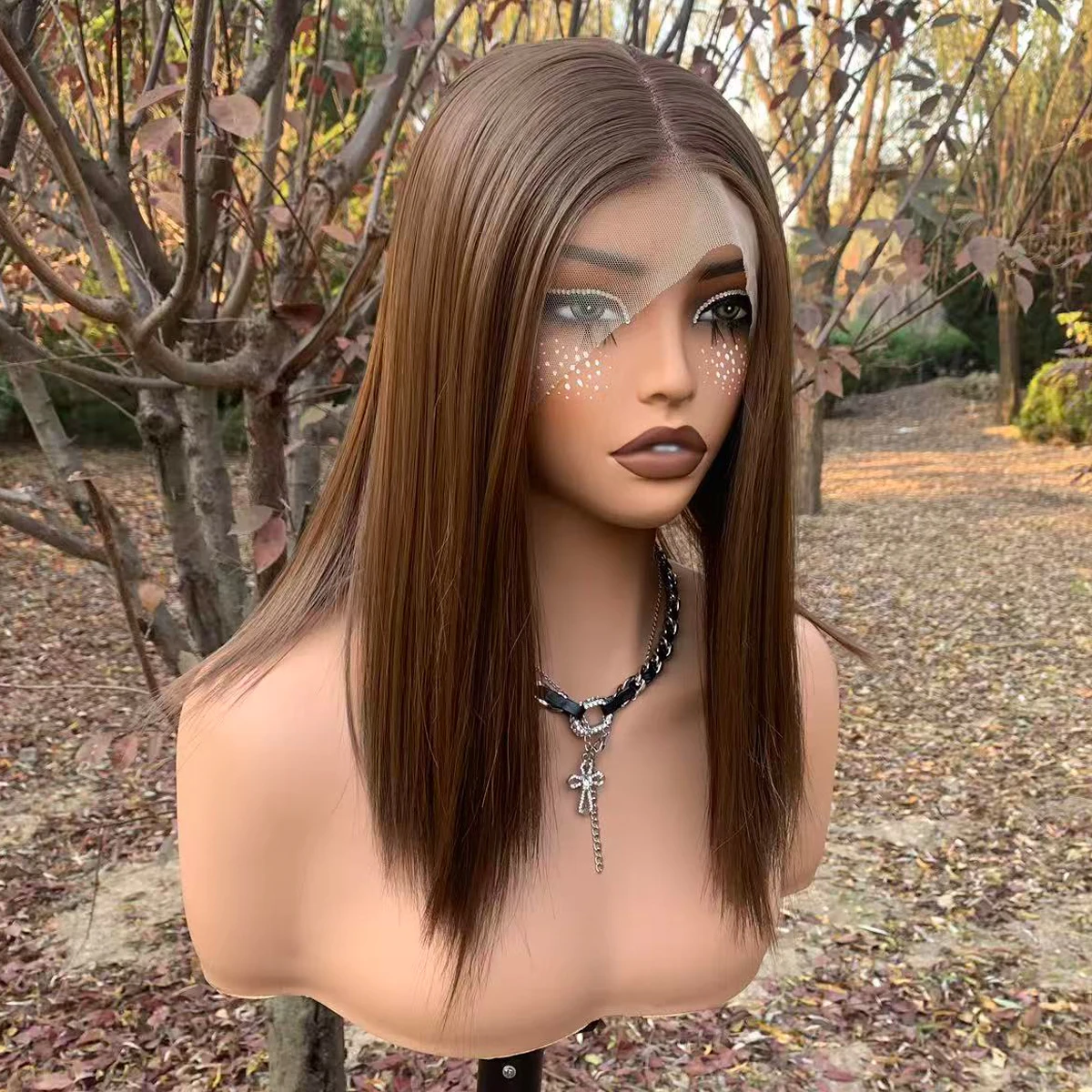 Light Brown Bob Wig 13X4 Glueless Synthetic Lace Front Wigs 150%Density 14inch Short Wig Heat Resistant Hair