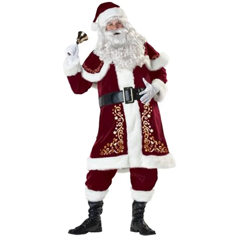 Christmas Santa Claus Cosplay Costume Adult Women Dress Hat Suit Man Role Play Outfit Uniform Xmas Full Set