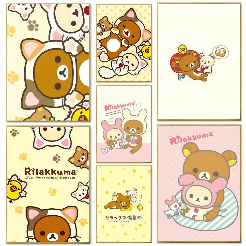 Japan Anime Cute Cartoon R-Rilakkuma Poster High-definition Art Sticker Self Adhesive Waterproof Home Decoration For Living Room