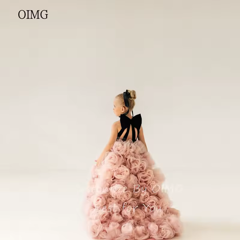 OIMG Luxury Ball Flower Girl Dresses High Neck Gown Wedding Party Dress Flowers Floor Length Princess Birthday Dress Customized - Image 5