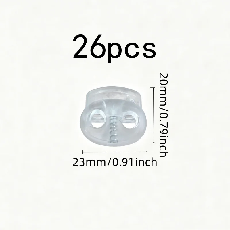 26 pcs 20mm Toggle Cord Fasteners for Bag String Clips, Universal Drawstring Fit, Anti-Slip Grip, also fits Bag String Clips