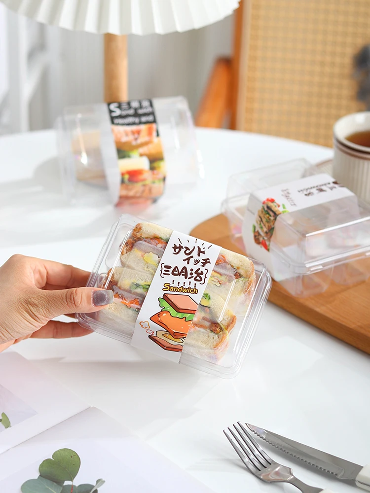 

Прозрачная коробка для пакетирования сэндвичей, двухслойная перегородка, одноразовая коробка для падения хлеба, тостов, торта, земляная крышка, коробка для падения