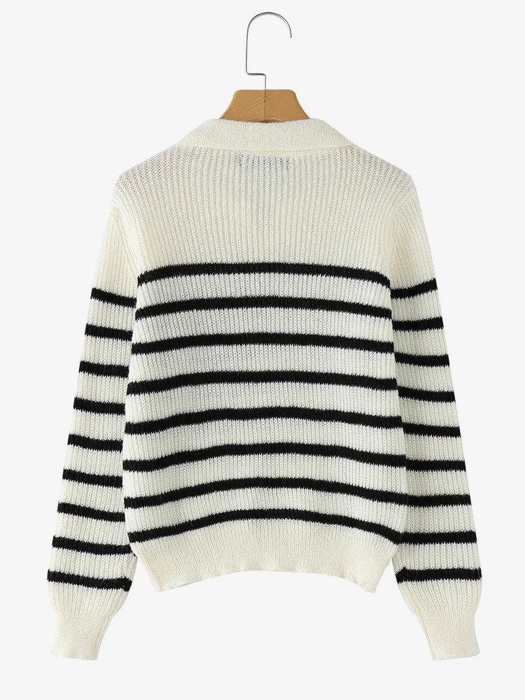 ZANZEA Women Autumn Long Sleeve Jumpers Striped Turn-down Collar Knitted Pullovers Tops Streetwear Fashion Casual Loose Sweaters