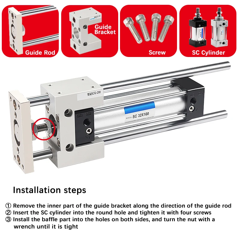 Pneumatic Standard Cylinder Linear Guide Rail For SC SU DNC Piston SC32 SC40 SC50 Guiding Support Bracket Mounting Accessories