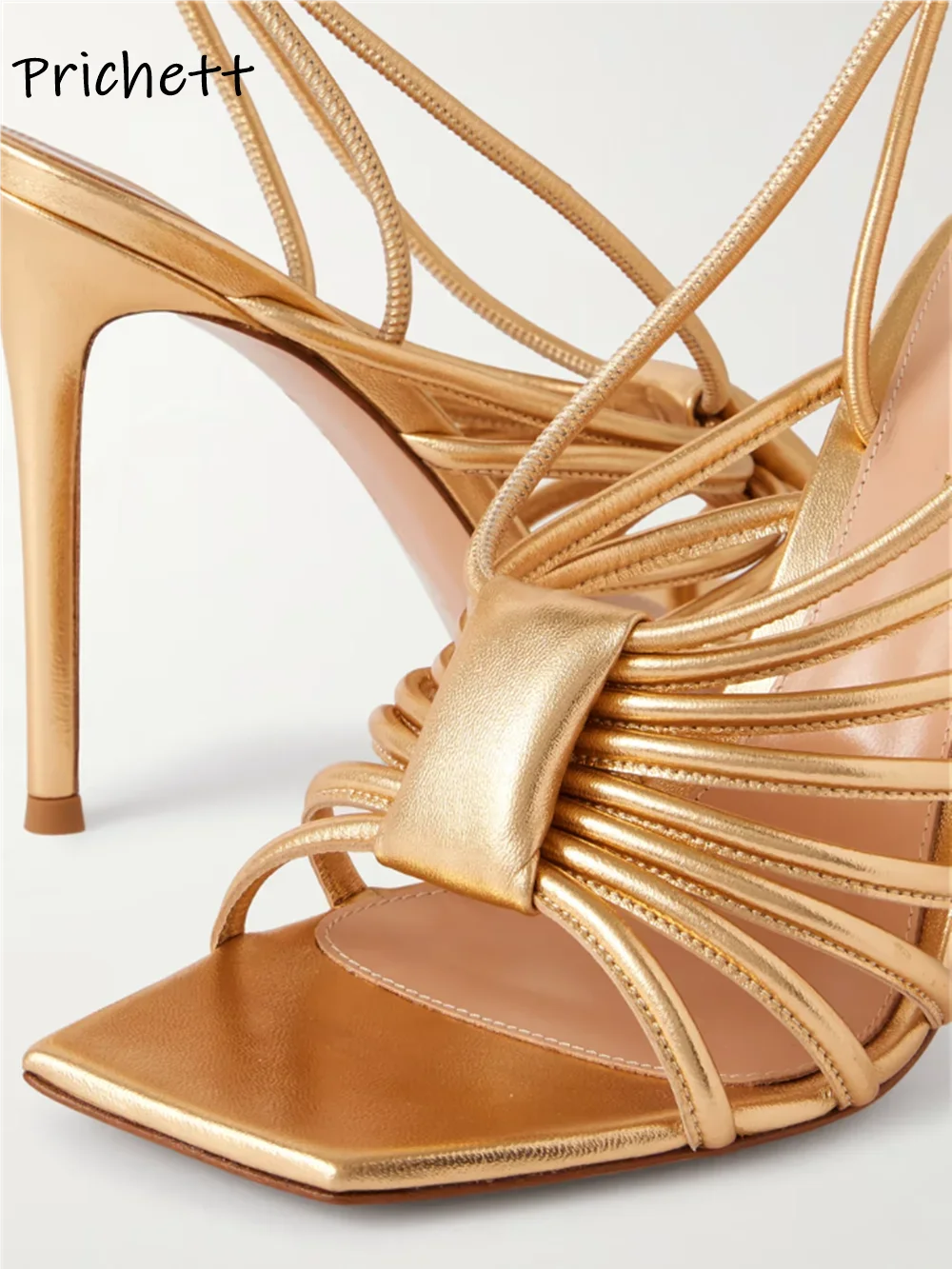 Narrow Band Slingback Gold Sandals Solid Leather Square Toe Concise Sexy Summer Shoes Women's Party Elegant Dress Shoes 2025